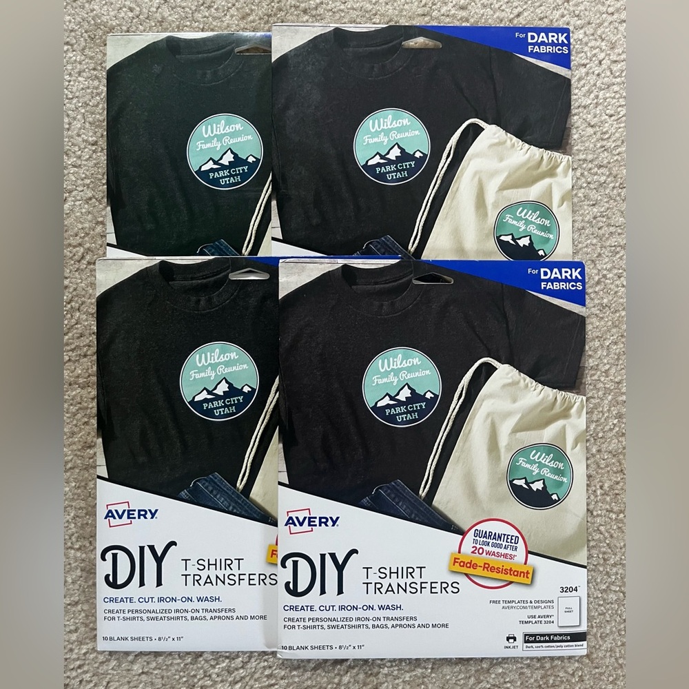 Avery DIY Iron-on T-Shirt Transfers for Dark Fabric 10 Pack x4 (40 Sheets Total)